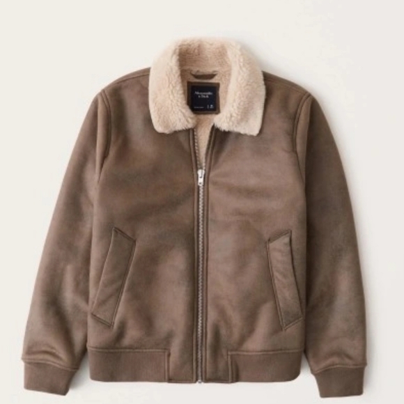 Men's Sherpa-Lined Vegan Suede Bomber Abercrombie & Fitch XXL